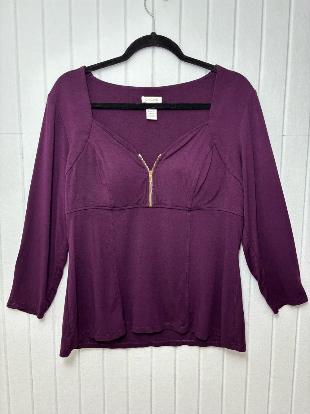 Cache Vintage Wine Purple Zip-Front Women's Top Size XL